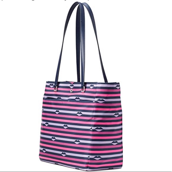 Kate Spade Lg Tote Nylon Lip Print Pink Multicolor